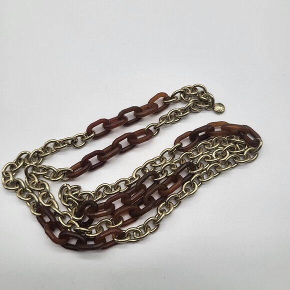 J. Crew Gold Tone Cable Chain Brown Acrylic Mixed Necklace - Picture 5 of 8